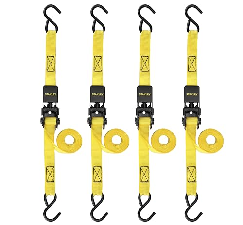 STANLEY S9500 Black/Yellow 1" x 10' Ratchet Straps - Light Cargo (300 lb Working Load / 900 lb Break Strength), 4 Pack - size: 1" x 10'