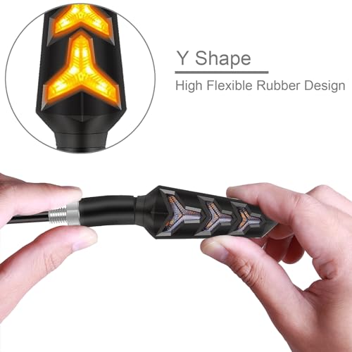 Kinstecks 4PCS Motorcycle Turning Indicators Flowing Turn Signal Lights 12V 12 LEDs Bulbs for Motorbike Scooter Quad Cruiser Off Road-Y Shape