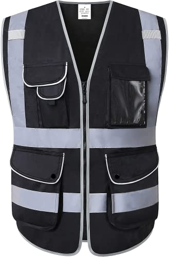XIAKE 9 Pockets Class 2 High Visibility Reflective Safety Vest for Men Women,Meets ANSI/ISEA Standard - color: Black, size: 3X-Large