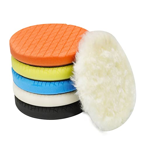 Autolock 7" Buffing Polishing Pads, 6 Pcs 7 Inch 180mm Face for 6.7 Inch Backing Plate, Compound Buffing Sponge and Woolen Pads, Cutting Polishing Pad Kit for Car Buffer Compounding, Polish and Wax - size: 7 Inch