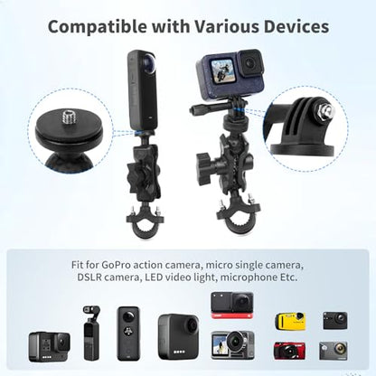 Bike Motorcycle Camera Mount Bundle Kit, 1/4 Screw & Tripod Mount Adapter, 360°Rotating Ball Head Base -Ballhead Arm Bracket Clamp for lnsta360/G0pro, Handlebar Stype(0.59"-1.38") 75013 - style: 35MM handlebar