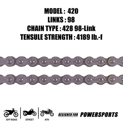 420H Motorcycle Chain+ Chain Breaker,98-Link Heavy Duty Drive Chain - size: 98