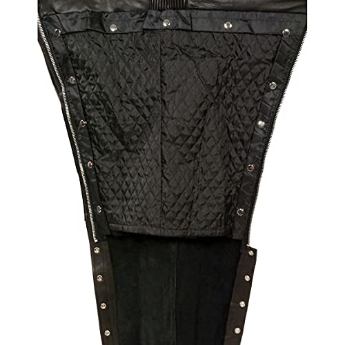 Milwaukee Leather Men's Black Premium Leather Snap Out Thermal Lined Motorcycle Rider Chaps- ML1191 - size: Large