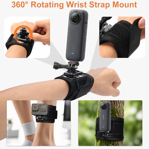 CamKix Accessories Kit Head & Backpack Mount Bundle Compatible with GoPro Hero 13/12/11/10/9/8/7/6/5, Insta360 - Head Strap Mount, Backpack Clip, 360° Rotating Wrist Strap, Adapters - color: Accessories Kit for Insta360 and Gopro