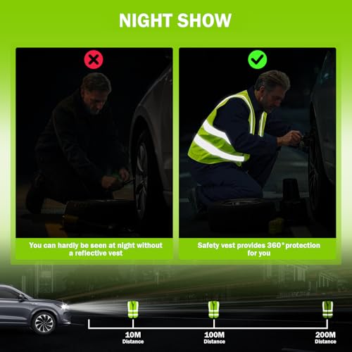 CHGANG Safety Vest, Reflective Hi Vis Vest with Zipper, High Visibility vest for Construction, Traffic - color: Yellow