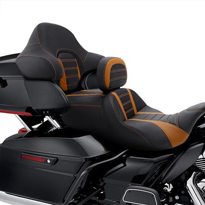 C.C. RIDER Driver Passenger Seat with Rider Backrest and King Tour Trunk Backrest Pad fit for Harley Touring Road King Street Glide Road Glide Electra Glide 2014-2023 - color: 02# Orange (Seat With Backrests)
