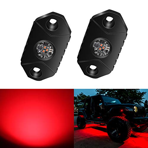 4WDKING Red LED Rock Lights, 2 Pods IP68 Waterproof Underbody Glow Trail Rig Lamp LED Neon Lights for Truck Off Road Truck Car Boat ATV SUV Motorcycle - color: Red, size: 2 Pods