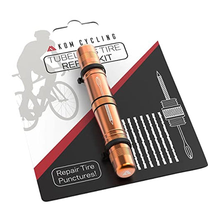KOM Cycling Tubeless Tire Repair Kit for Bikes 8 Colors! Fixes Mountain Bike and Road Bicycle Tire Punctures - color: Orange