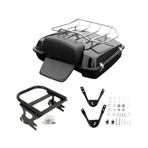 TCMT Razor Motorcycle Trunk Box Backrest Pad Luggage Rack 2 Up Mount Rack Docking Kit Fit For Harley Touring 1997-2008 Road King Road Street Electra Glide Pack - color: Razor Style C Black Rack