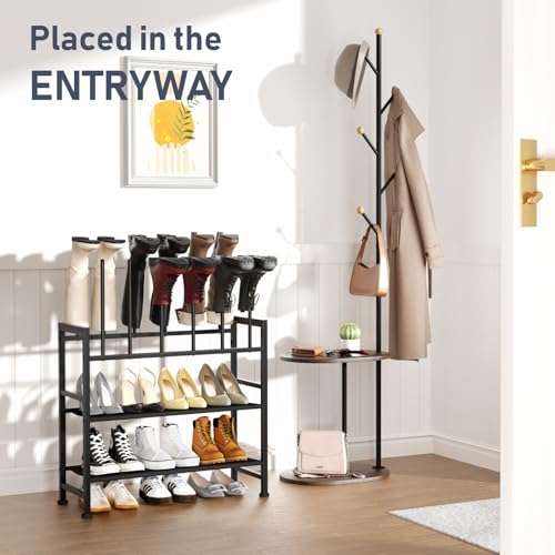 DIMJ Free Standing Shoe Racks - 4-Tier Boot Rack, Black Metal Boot Storage Organizer Tall Boots Organizer for Closet, Multiuse Shoe Rack for Boots, Sneakers,Fit for 6 Pairs Boots, Black - size: 4-Tier 6 Pair