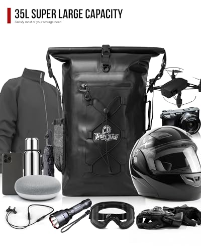 Grapelet Motorcycle Sissy Bar Bag Waterproof Motorcycle Backpack Tail Bag Travel Saddlebags 35L Duffle Bags PVC 500D Waterproof Dry Bags - Black