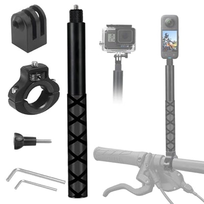 Motorcycle Bike Handlebar Mount Selfie Stick for Gopro, Motorcycle kit Clamp Mount Accessories Compatible with Insta 360 ACE Pro X5 X4 X3 X2 X RS R GO 3 2, Gopro Hero 13 and DJI OSMO Action 5 Camera