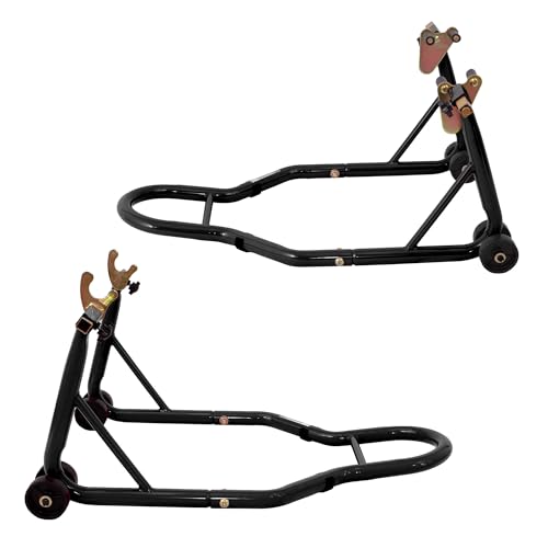 850lbs Motorcycle Stands Front and Rear, Heavy Duty Motorcycle Stand Lift with 4 Wheels & Extended Handle, Universal Paddock Stand & Motorcycle Wheel Stands for Maintenance Cleaning (Black+850lbs) - color: Black+850lbs