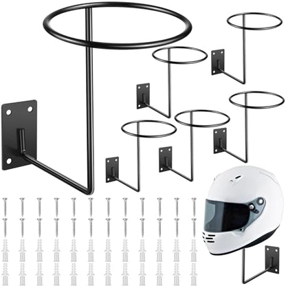 Potchen 6 Pack Helmet Hanger Wall Mount Motorcycle Helmet Rack Metal Ball Holder for Basketball Volleyball Football Multifunctional Display Hook Stand for Cap Hat Wig Riding Jacket Coat