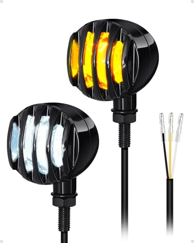Benlari Motorcycle 48 LED Turn Signals Bullet Lights Motorcycle Front Blinkers Indicator Fit for Honda Yamaha R3 Suzuki Kawasaki Harley Sportster (Black(Amber+White)) - color: Black(Amber+White)