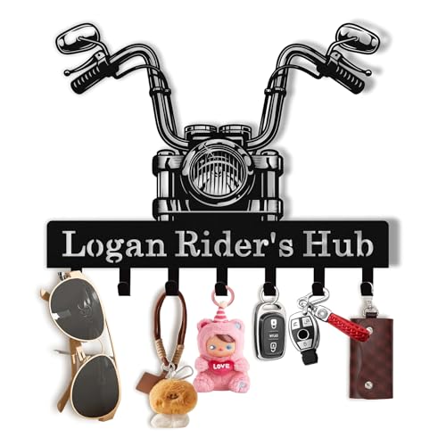 Personalized Key Holder Wall Mount, Custom Name Metal Key Rack Organizer, Motorcycle Wall Keys Hanger with Hooks for Garage, Entryway, Front Door, Office, Hallway, Doorway - color: 08 Motorcycle