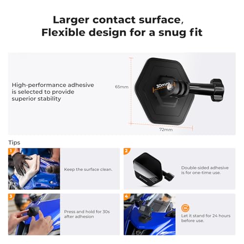 K&F CONCEPT 3Pack Flexible Adhesive Helmet Mount for GoPro Hero 13/12/11/10/9/8/7 Black, DJI Osmo Action 6/3/4/5 Pro, Insta360 X5 X4 X3 Flat Curved Surfaces Sticky Mount, Action Camera Accessories - size: 3Pack