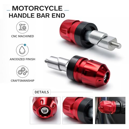 Motorcycle Handle Bar Ends Plug for 17-19 mm Handlebars, Aluminum Heavy Bar End Slider Anti Vibration Handlebar Grip End Weight Caps(Red) - color: Red