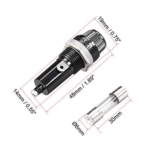 uxcell Screw Cap Panel Mounted Fuse Holder AC 125V/15A 250V/10A with 6 x 30mm Glass Fuse 2Set - size: 6 x 30mm