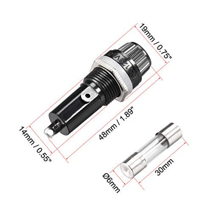 uxcell Screw Cap Panel Mounted Fuse Holder AC 125V/15A 250V/10A with 6 x 30mm Glass Fuse 2Set - size: 6 x 30mm