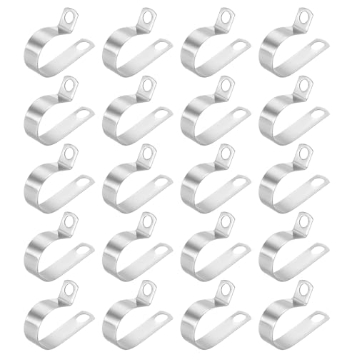 HARFINGTON 20pcs Metal Wire Clamp 1-3/16" Inch (30mm) R-Type Cable Clip 304 Stainless Steel Conduit Cable Clamp Cord Fastener Holder Strap Clip for Industrial Household Installation Pipe Wire - size: 1-3/16" (30mm)