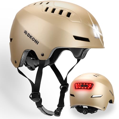 DKONI Bike Helmet with LED Lights Bicycle Helmets Commuter Cycling Helmet USB Rechargeable Front & Back LED Light Helmet for Adult Men Women - color: Gold, size: Large: 22-24 inch (56-61cm)