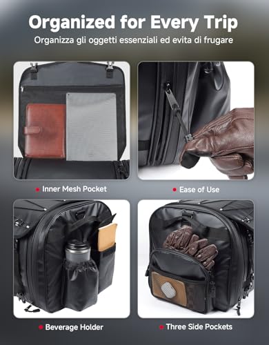 KEMIMOTO Motorcycle Travel Luggage Bags, Expandable Large Capacity Motorcycle Tail Bag, Waterproof Rear Rack Trunk, Motor Pannier Bag with Rain Cover and Straps 60L-80L - size: 60-80L