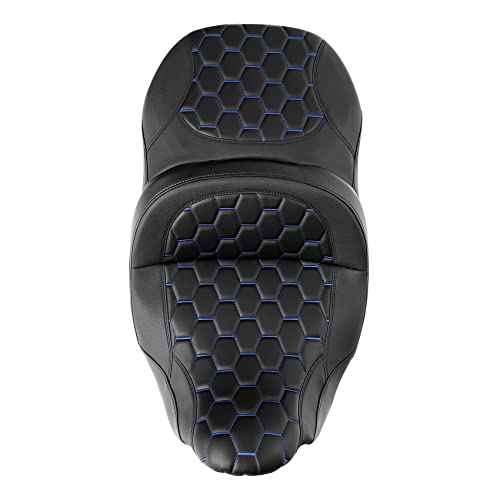 C.C. RIDER Motorcycle 2 Up Rider Driver&Passenger Seat Fit for Harley Touring CVO Road Glide Electra Glide Street Glide Road King 2009-2023 - color: Seat 16#Blue Stitching