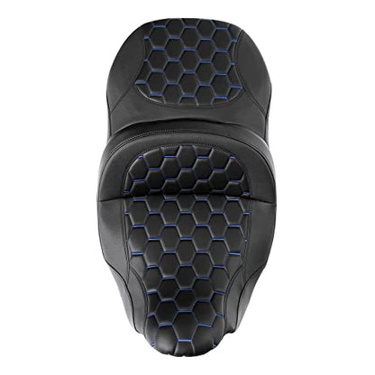 C.C. RIDER Motorcycle 2 Up Rider Driver&Passenger Seat Fit for Harley Touring CVO Road Glide Electra Glide Street Glide Road King 2009-2023 - color: Seat 16#Blue Stitching