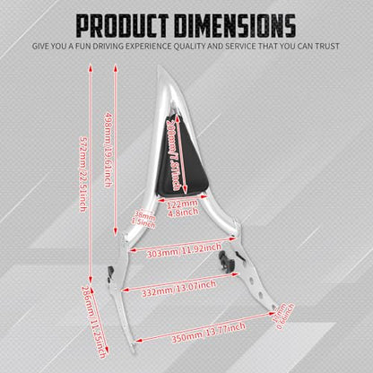 Detachable Sissy Bar 22" Passenger Backrest Pad Fit For Harley Softail Fat Boy FLFBS 2018-2023 Breakout FXSB 2013-2023 (Chrome)
