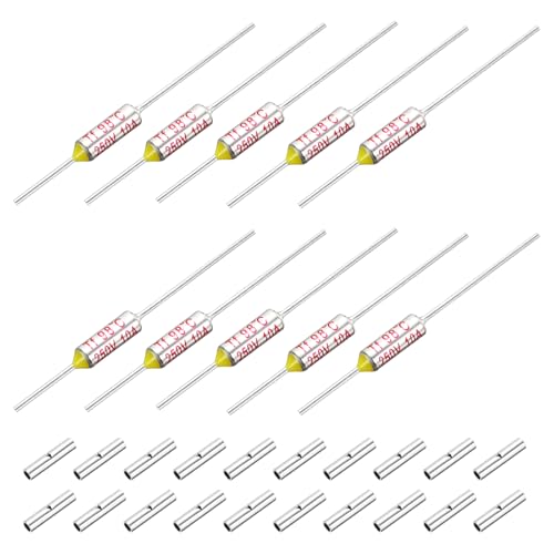 MECCANIXITY 10 Pcs Metal Temperature Thermal Fuse SF98 98C 208.4F 10A 250V Cutoff Thermal Fuse with 20 Pcs BN1.25 Bare Terminal Butt Connector - style: SF98