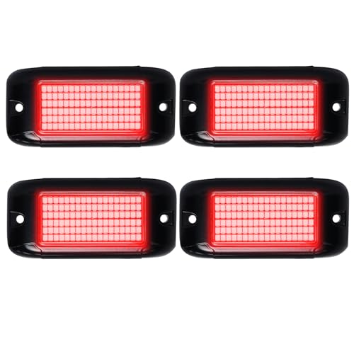 Nicoko 108 High-Power LEDs per Pod 4Pods Red Rock Lights Ultra-Bright Offroad Underglow Kit Advanced Heat Dissipation IP68 Waterproof for Truck, SUV, UTV, ATV, RZR - size: Pure red rock lights