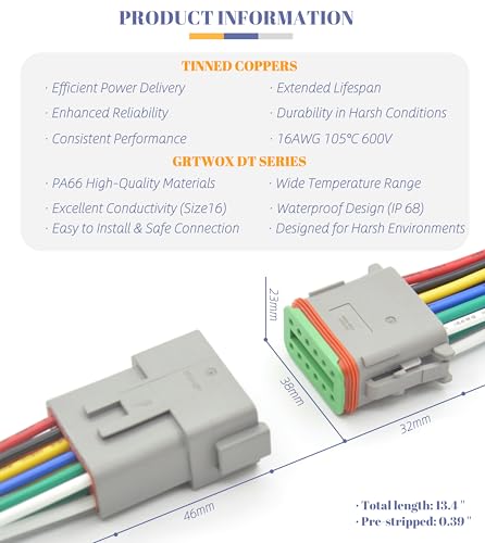 DT 12 Pin Connector Waterproof Electrical Connector 16 AWG Male and Female Automotive Wire Connectors for Car Truck Boat (12 Pin 1 Sets) - size: 12 Pin 1 Set