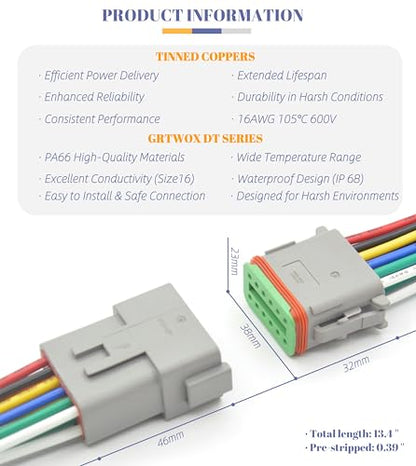 DT 12 Pin Connector Waterproof Electrical Connector 16 AWG Male and Female Automotive Wire Connectors for Car Truck Boat (12 Pin 1 Sets) - size: 12 Pin 1 Set