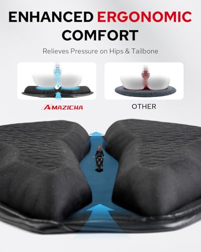 Amazicha Universal Motorcycle Gel Seat Pad, Motorcycle Seat Cushion, Large 3D-Honeycomb Structure Shake Rider Cushion TPE Shock Absorption and Breathable for Long Rides