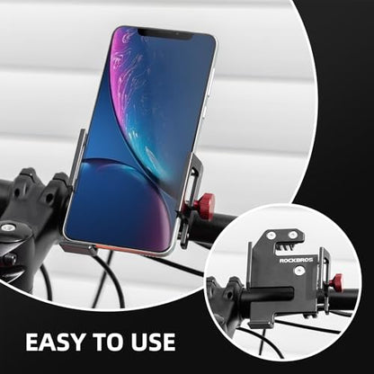 ROCKBROS Bike Phone Holder, Aluminum Bike Phone Mount Holder,Handlebar Mounted Cell Phone Holder Universal Bicycle Phone Mount for 4.7-7.1 Inch Phones