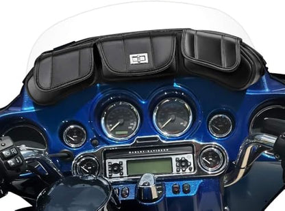 KEMIMOTO Windshield Bags Batwing Fairing 3 Pouches Pocket Compatible with 1996 1997 1998-2013 Touring Street Glide Road Glide FLHX FLH - style: Before 2014