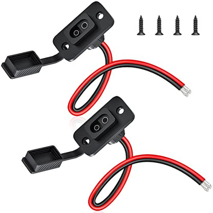 SAE Connector, ELECTOP Rectangular SAE Power Socket Sidewall Port, Weatherproof SAE Quick Connect Solar Panel Flush Mount Plug Outlet, 12AWG SAE Cable for Solar Generator Battery Charger (2 Pack) - size: 1.1FT