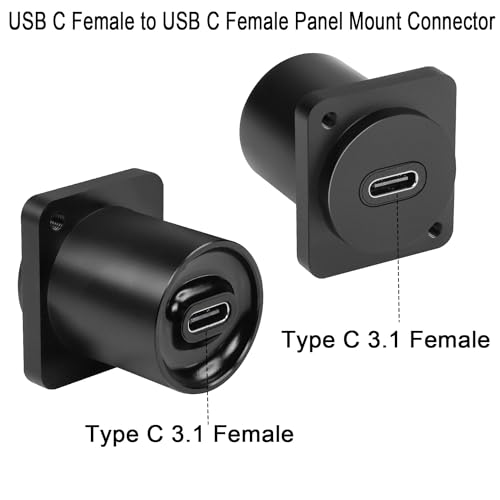 QIANRENON 10Gbps USB-C to USB-C Panel Mount Adapter, Type-C 3.1 Female to Female Straight Connector, 100W Charging, Integral Al Alloy Housing, D-Type/XLR Panel Mount, Extension