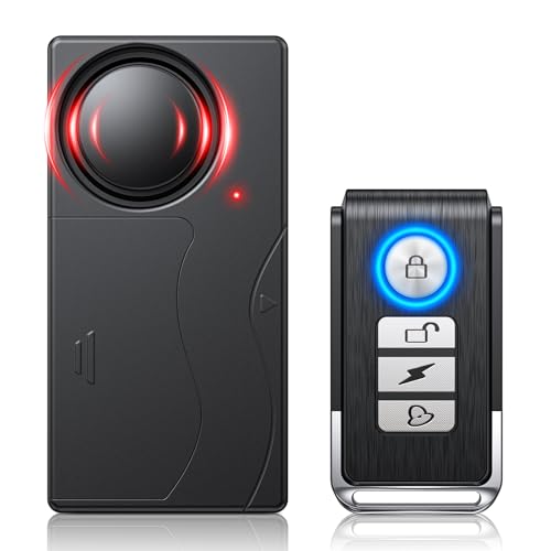 [Upgrade] WSDCAM 110dB Motorcycle Alarm, New 7 Sensitivity 4 Volume Adjustable, Wireless Vibration Alarm with Remote Control Anti-Theft Alarm for Car/Bike/Vehicle Security, Loud Door/Window Alarms
