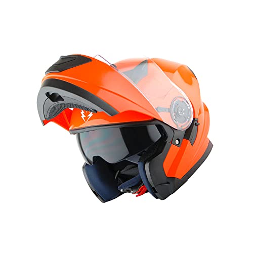 1Storm New Motorcycle Bike Modular Full Face Helmet Dual Visor Sun Shield: Glossy Orange - color: Glossy Orange No Light, size: Medium