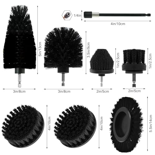 8 Pcs Drill Brush Attachment Set, Power Cleaning Scrub Brush Kit with Extend Long Attachment, All Purpose Drill Scrub Brushes for Car, Grout, Floor, Tub, Bathroom and Kitchen (Black) - color: Black