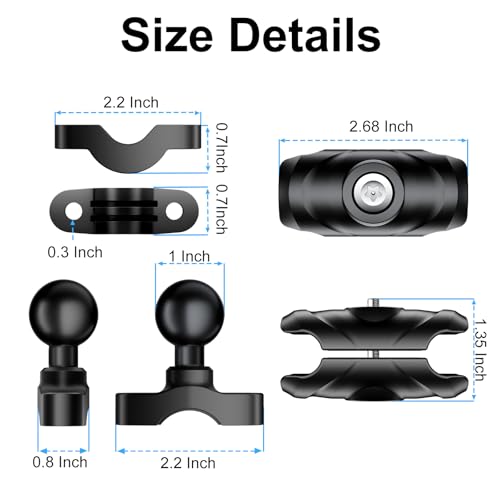 LBW Motorcycle Handlebar Mount with Anti Vibration TPU Ball and Double Socket Arm U-Bolt Base, Compatible with B Size Ball Accessories, Fits Popular Bike Cell Phone & GPS Mounts for 0.5-1" Bars
