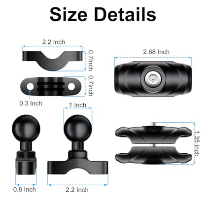 LBW Motorcycle Handlebar Mount with Anti Vibration TPU Ball and Double Socket Arm U-Bolt Base, Compatible with B Size Ball Accessories, Fits Popular Bike Cell Phone & GPS Mounts for 0.5-1" Bars