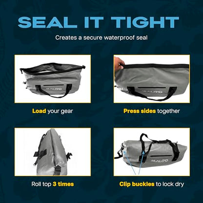 Malo’o Waterproof Dry Duffel, Heavy-Duty Roll Top Waterproof Gear Bag with Shoulder Strap & Molle Loops, Marine Duffel for Kayaking, Boating, Camping, Beach & Travel, Grey, 40L - color: Grey, size: 40L