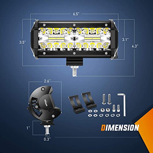 Nilight 6.5Inch 2PCS 120W Spot Flood Combo Bar Driving Waterproof Off Road Led Light with Mounting Bracket Kit Wiring Harness-2 Leads, 2 Years Warranty - color: 2Pcs Led Pods+ Wiring +Mounting, size: Led Pods