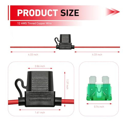 5PCS Inline Fuse Holder, 12AWG Fuse Holder, 12V Waterproof Car Gauge Inline Fuses, with 50PCS Standard Car Fuses (3A/5A/7.5A/10A/15A/20A/25A/30A/35A/40A), for Auto, Marine Lighting