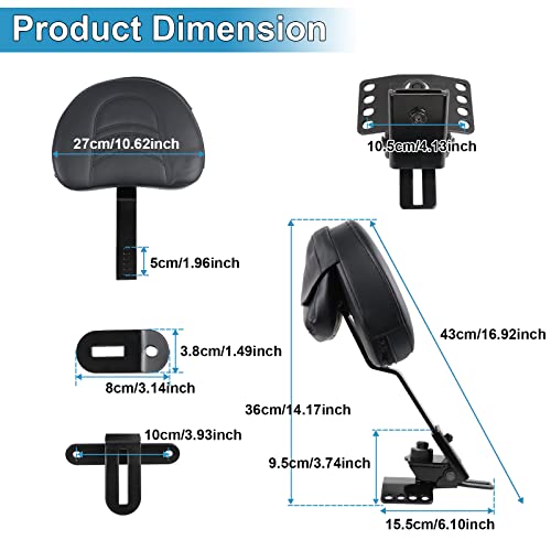 Motorcycle Adjustable Plug-in Driver Backrest Compatible with for 1997-2024 Harley Touring Road King Street Glide Road Glide Electra Glide Black Detachable Rider Backrest - size: D Style