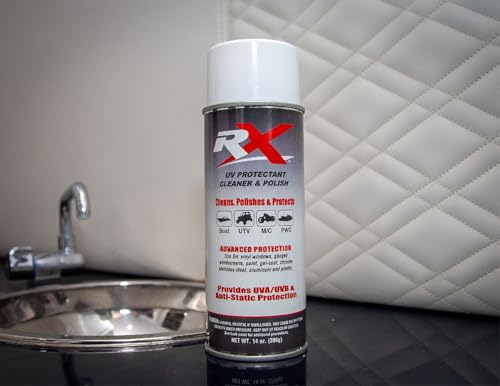 Hardline Products USA RX UV Protectant Cleaner & Polish – Advanced Marine & Powersport Detailing Spray for Vinyl, Isinglass, Plastic, & Strata Glass – 100% UVA/UVB Protection with Microfiber Towel