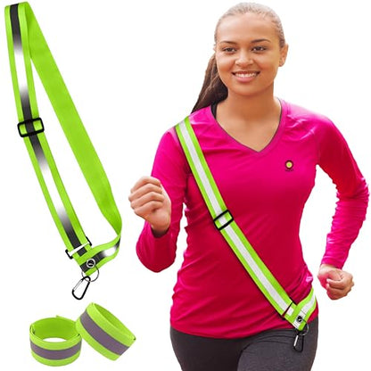 Reflective Sash for Walking at Night Adjustable Safety Sash for Men Women Kids Reflective Belt Sash for Running Walking Biking - color: 1 Sash + 2 Bands